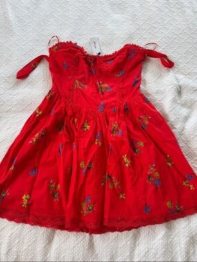 Women’s Red Floral Tie-Shoulder Dress